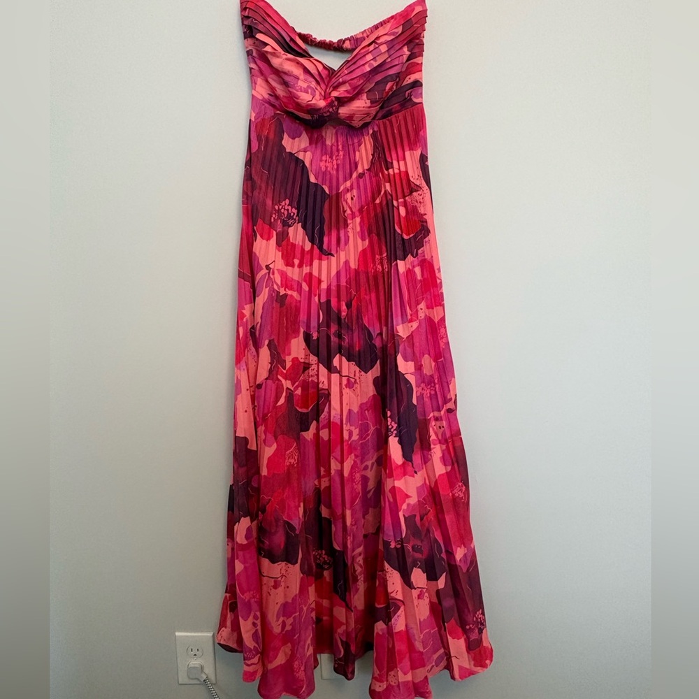 Hello Molly Strapless Floral Maxi Dress in Pink and Magenta